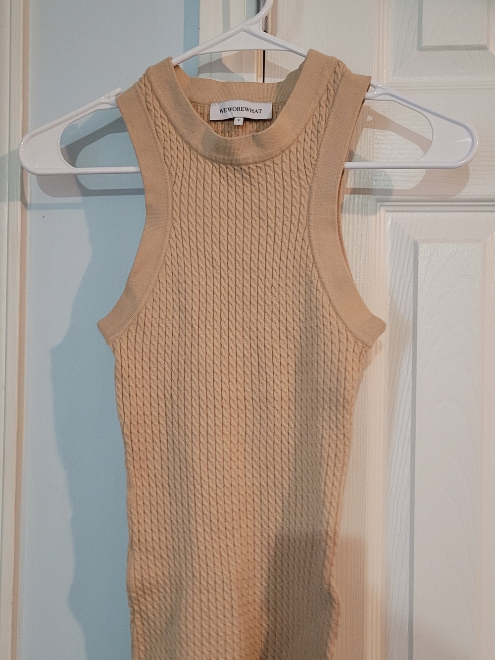 WeWoreWhat Tan Cable-Knit Sleeveless Tank Top
